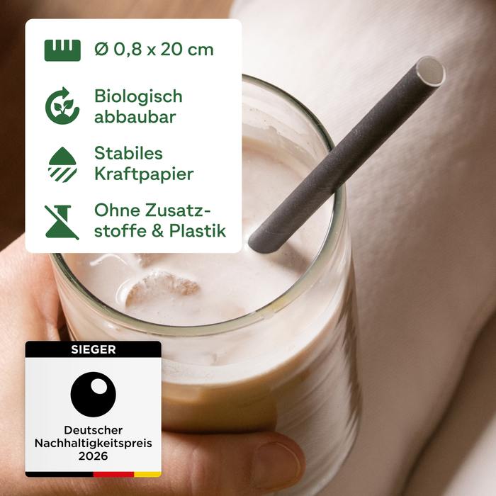 Papier-Strohhalme, schwarz, Ø 0,8 x 20 cm