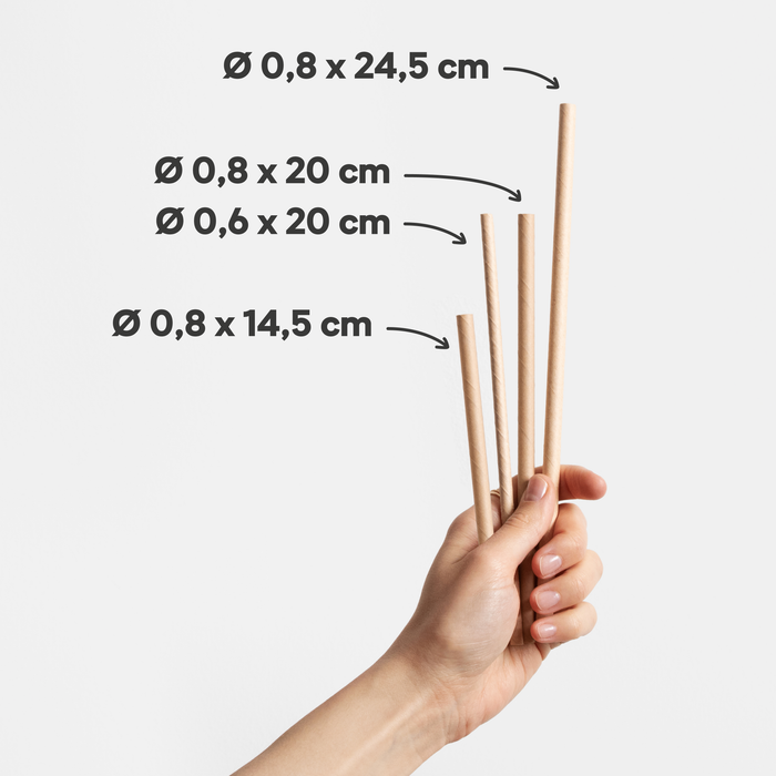 Papier-Strohhalme, braun, einzeln verpackt, Ø 0,6 x 20 cm