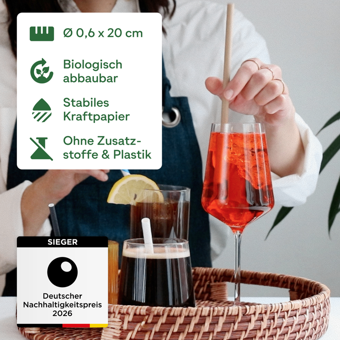 Papier-Strohhalme, braun, einzeln verpackt, Ø 0,6 x 20 cm