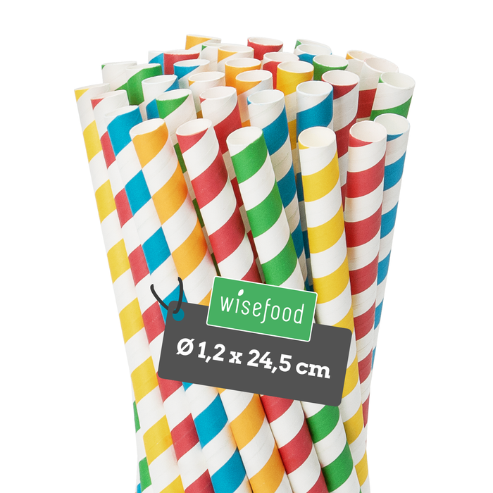 Papier-Strohhalm für Milchshakes, bunt, gestreift, Ø 1,2 x 24,5 cm