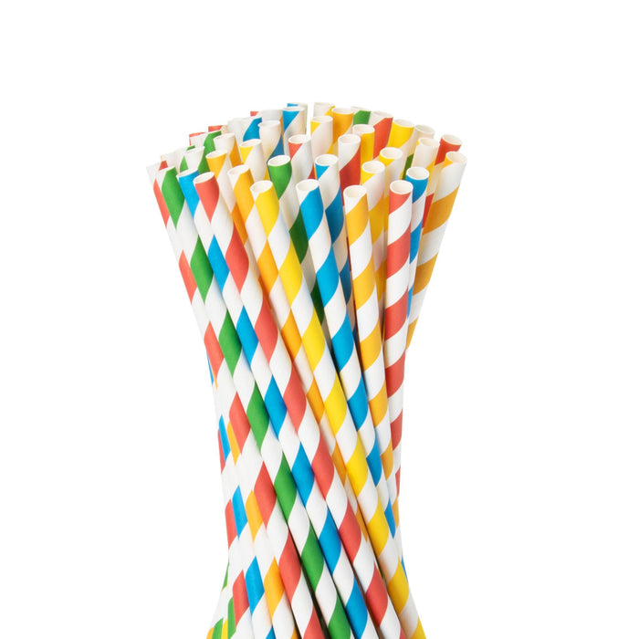 Papier-Strohhalme, bunt, gestreift, Ø 0,8 x 24,5 cm