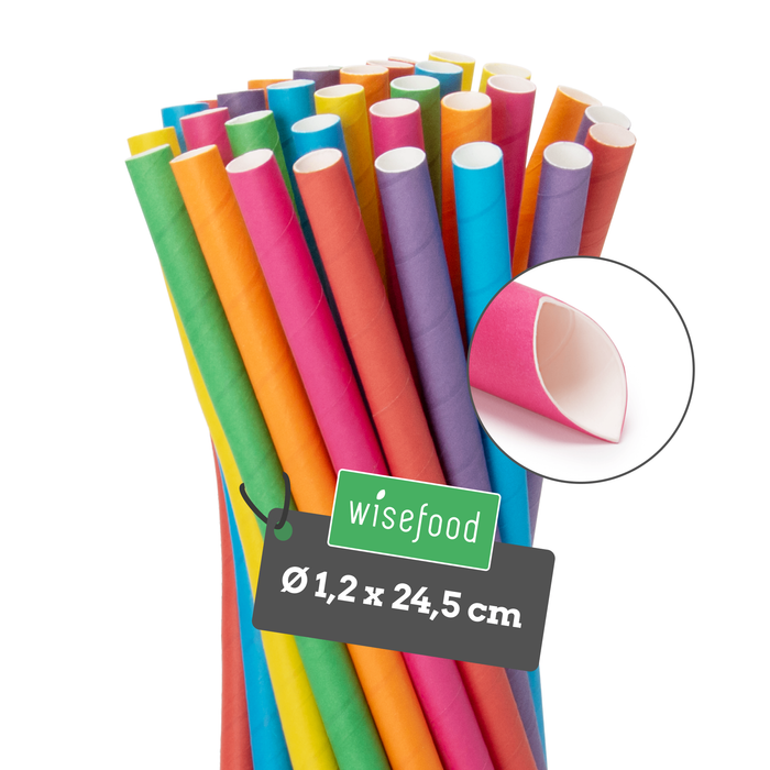 Papier-Strohhalme für Bubble Tea, bunt, schräg, Ø 1,2 x 24,5 cm