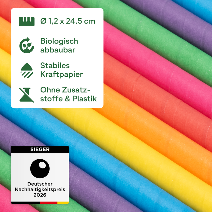Papier-Strohhalme für Bubble Tea, bunt, schräg, Ø 1,2 x 24,5 cm