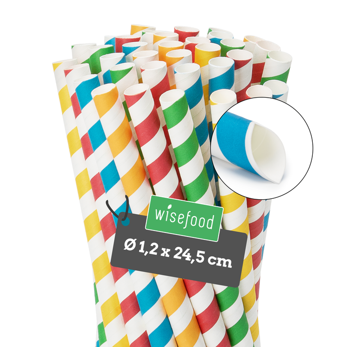 Papier-Strohhalm für Bubble Tea, bunt gestreift, schräg, Ø 1,2 x 24,5 cm