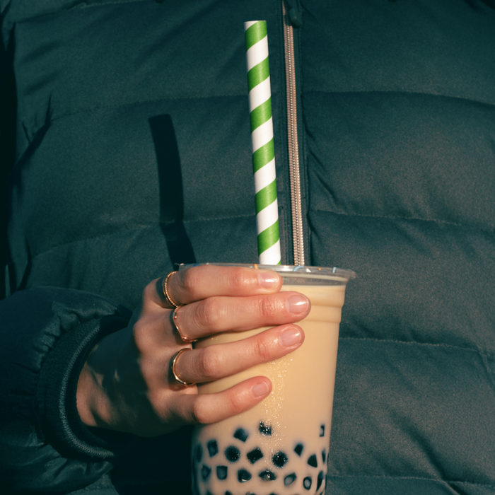 Papier-Strohhalm für Bubble Tea, bunt gestreift, schräg, Ø 1,2 x 24,5 cm