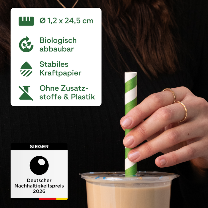 Papier-Strohhalm für Bubble Tea, bunt gestreift, schräg, Ø 1,2 x 24,5 cm