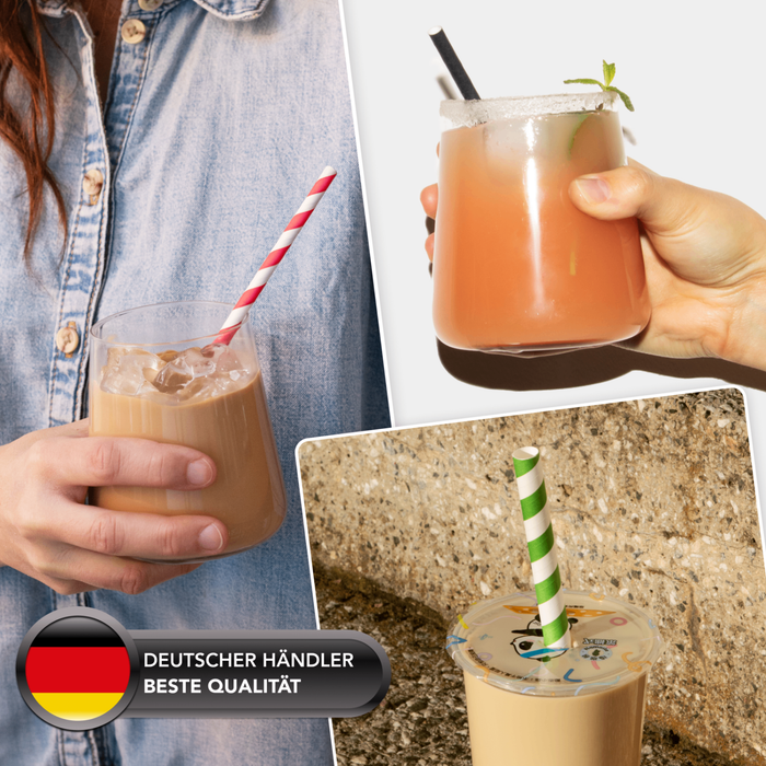 Papier-Strohhalm für Bubble Tea, bunt gestreift, schräg, Ø 1,2 x 24,5 cm