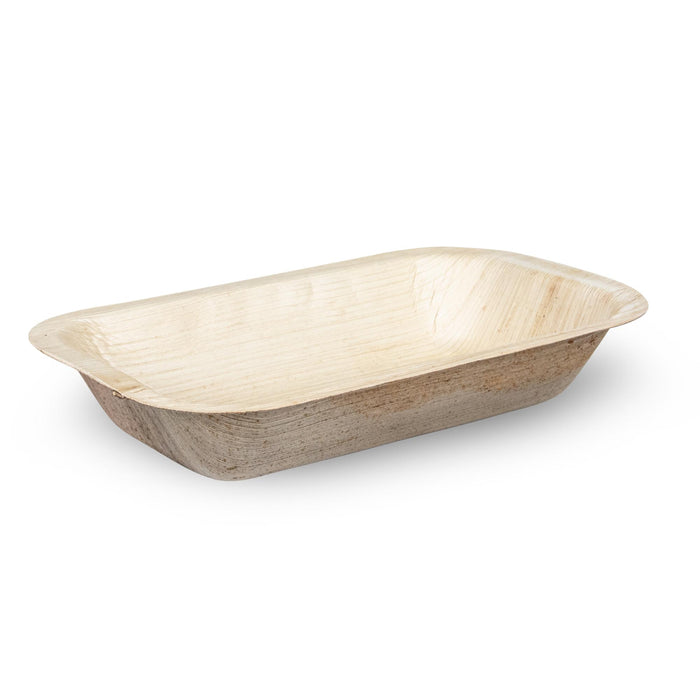 Einweg-Schale aus Palmblatt, beige, 600 ml, rechteckig, 24 x 15 x 4 cm
