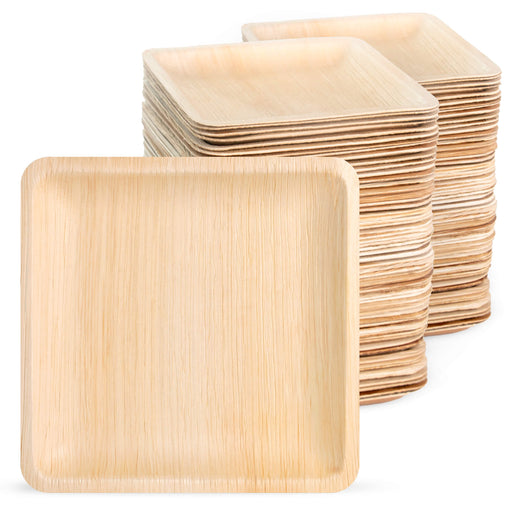 Einweg-Teller aus Palmblatt, quadratisch, 15 x 15 cm, beige, stapelbar