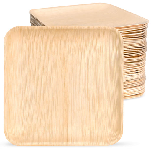 Einweg-Teller aus Palmblatt, quadratisch, 25 x 25 cm, beige, stapelbar
