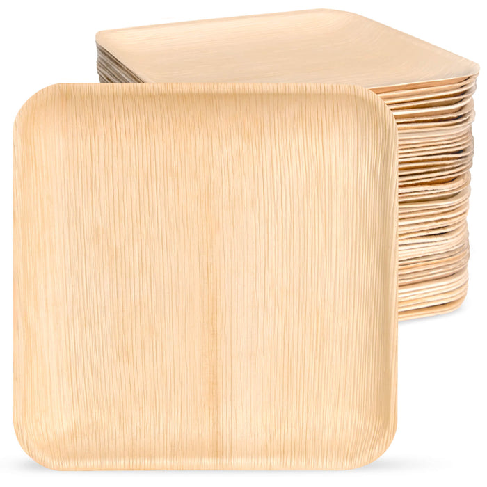 Einweg-Teller aus Palmblatt, quadratisch, 25 x 25 cm, beige, stapelbar
