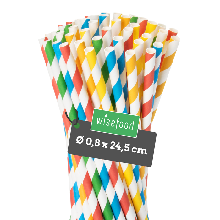 Strohhalm aus Papier, bunt gestreift, verschiedene Farben, 24,5 cm lang, 0, 8 cm Durchmesser