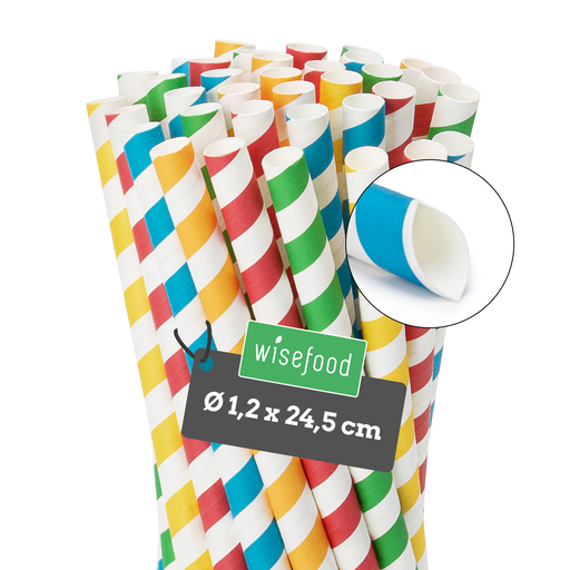 Strohhalm aus Papier, bunt, in verschiedenen Farben, gestreift, perfekt für Bubble Tea, 24,5 cm lang, 1,2 cm Durchmesser
