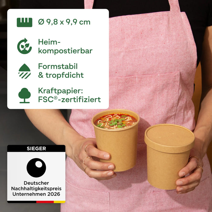 Suppenbecher 400 ml, kraft, heim-kompostierbar, braun, Ø 9,8 x 9,9 cm
