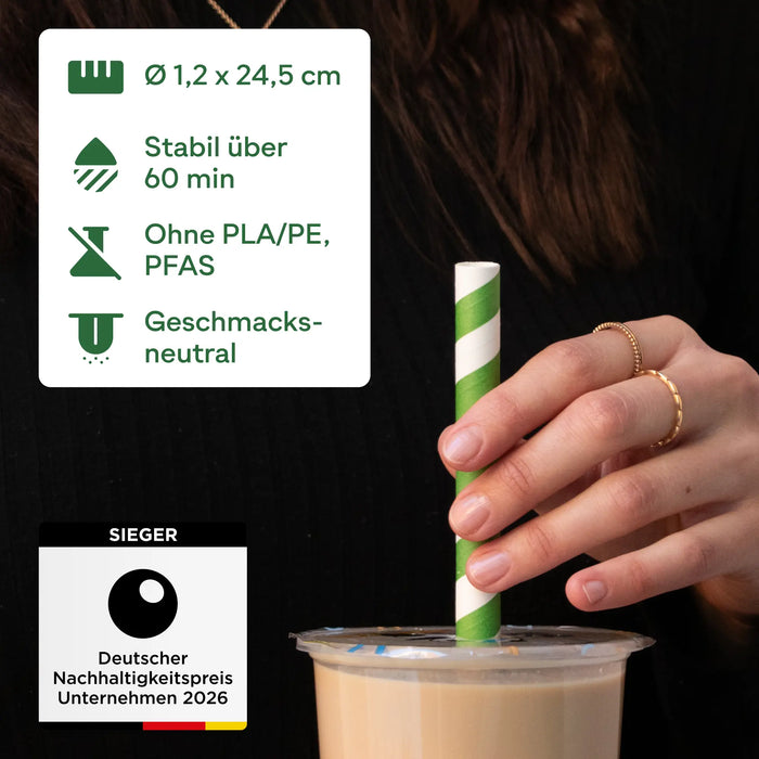 Papier-Strohhalm für Milchshakes, bunt gestreift, Ø 1,2 x 24,5 cm
