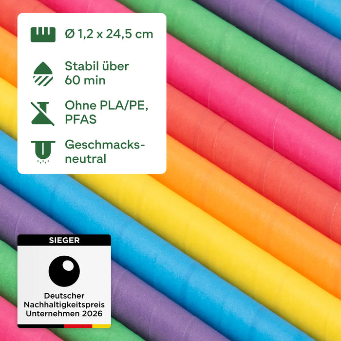Papier-Strohhalme für Bubble Tea, bunt, schräg, Ø 1,2 x 24,5 cm