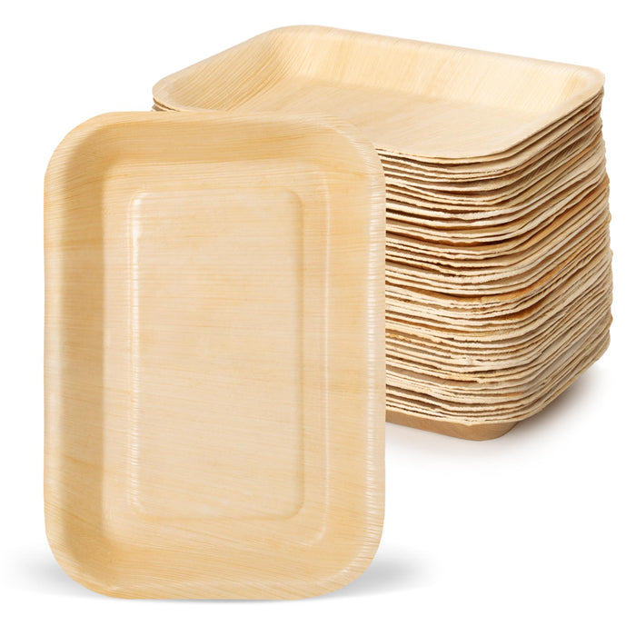 Einweg-Schalen aus Palmblatt, 400 ml, rechteckig, 23 x 16 x 2,5 cm, beige