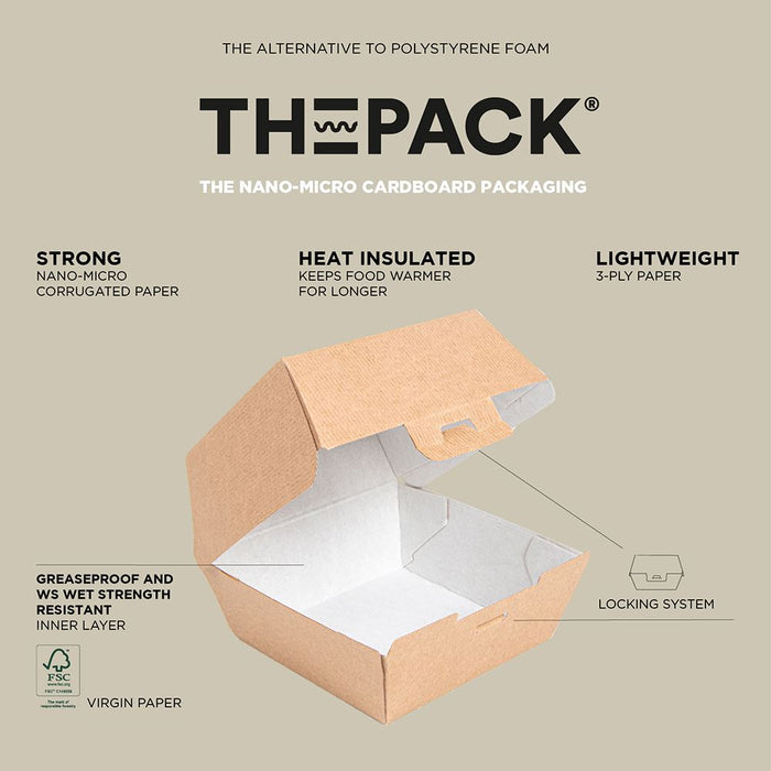 Papier Burger Box - braun 13x12.5x6.2cm - 50 Stück