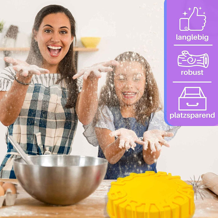 Silikonform Kuchen - gelb "Happy Birthday"  Ø 20,5cm