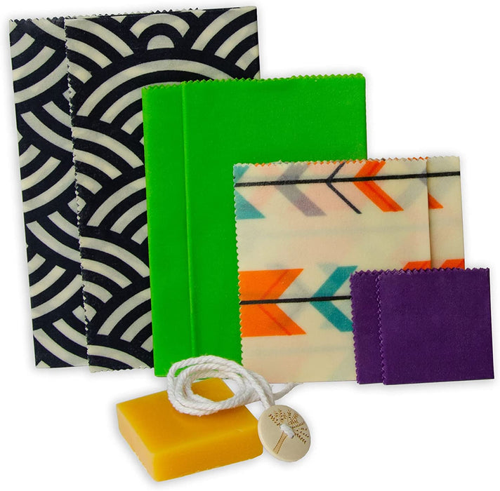 Vegane Wachstücher mit Knöpfen und veganer Waxbar - 8er Set - 8 Tücher