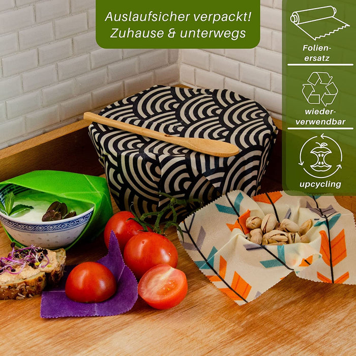 Vegane Wachstücher mit Knöpfen und veganer Waxbar - 8er Set - 8 Tücher