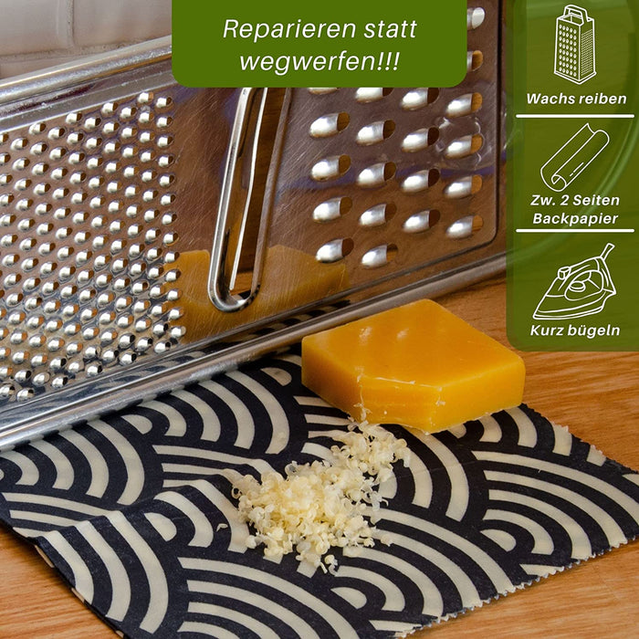 Vegane Wachstücher mit Knöpfen und veganer Waxbar - 8er Set - 8 Tücher