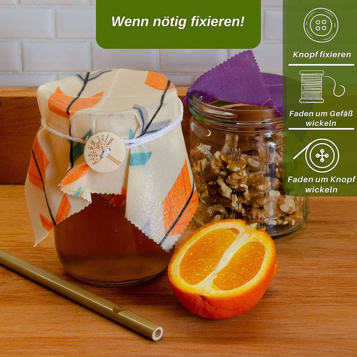 Vegane Wachstücher mit Knöpfen und veganer Waxbar - 8er Set - 8 Tücher