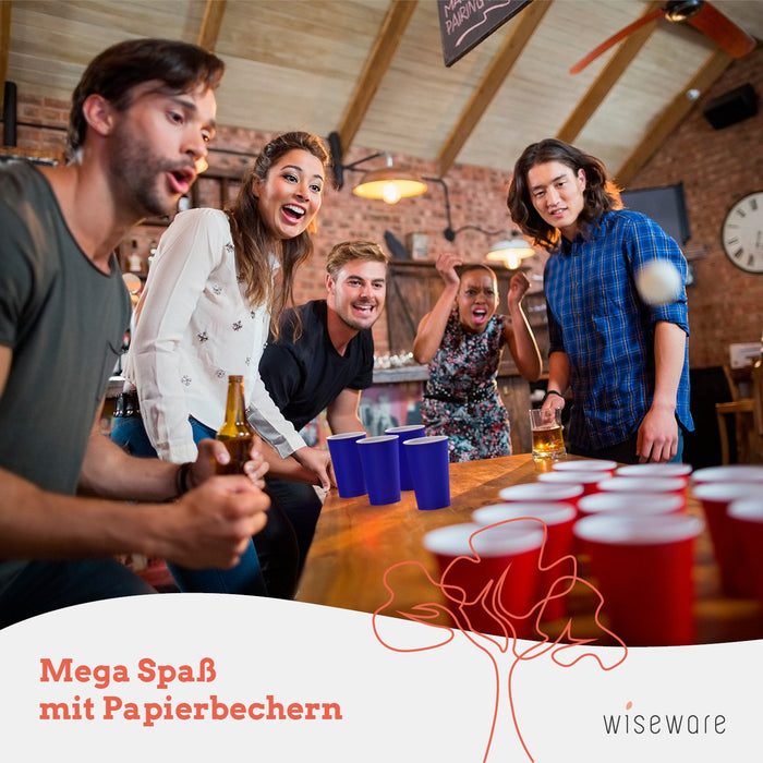 Bierpong Becher Set aus Papier - Nachhaltig - Beer Pong mit Bällen (473ml)