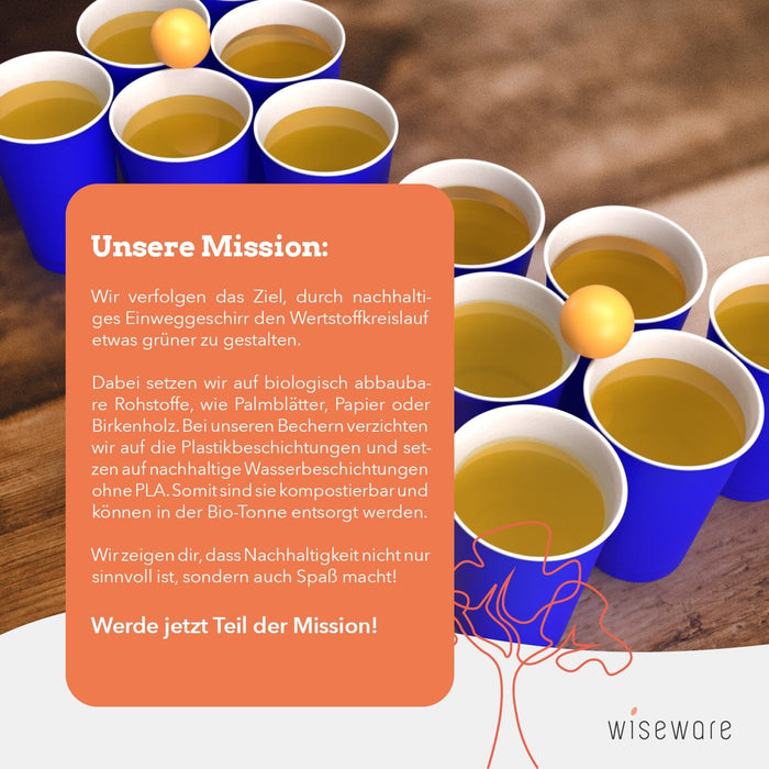 Bierpong Papierbecher Set 25 Stk (blau) & 3 Bälle