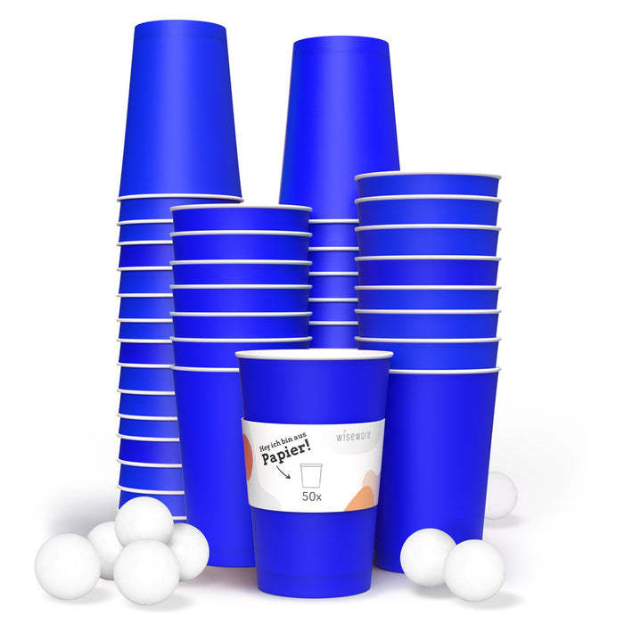 Bier Pong Becher Set aus Papier (blau) - Beer Pong mit Bällen 400ml (16oz) Ø 90mm