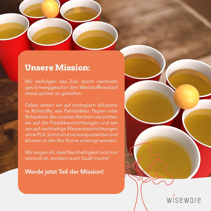 Bierpong Papierbecher Set 25 Stk (rot) & 3 Bälle