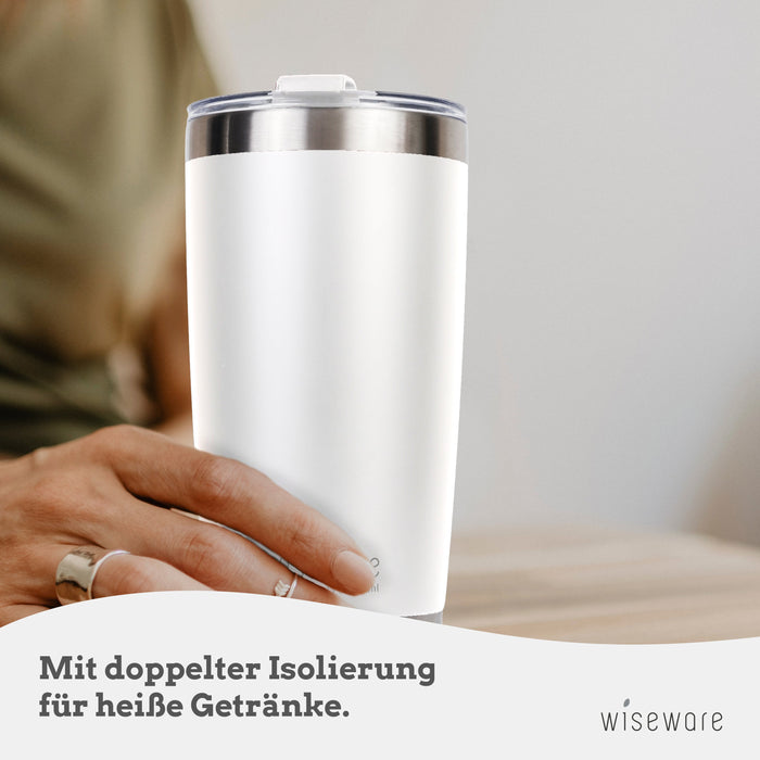 Edelstahl Thermo Kaffeebecher mit Deckel 600 ml (weiß)