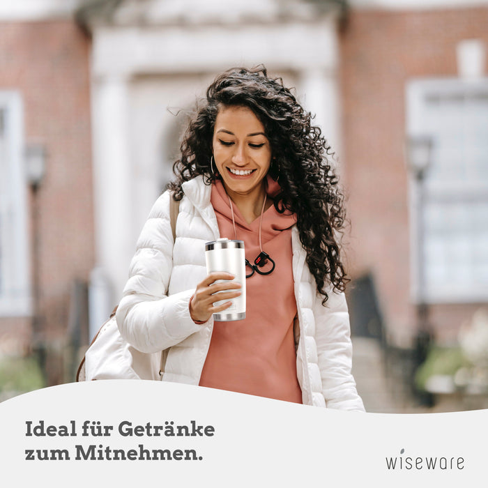 Edelstahl Thermo Kaffeebecher mit Deckel 600 ml (weiß)