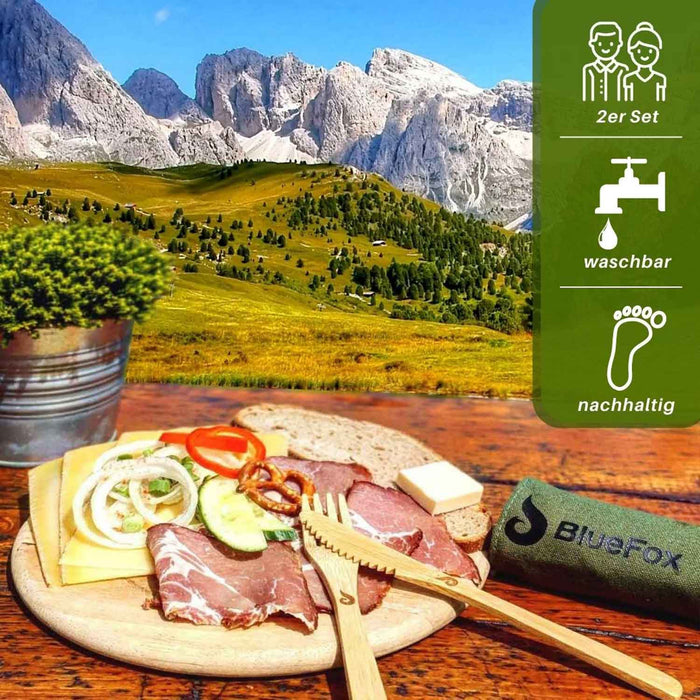 Bambus Reisebesteck mit Etui für 2 Personen