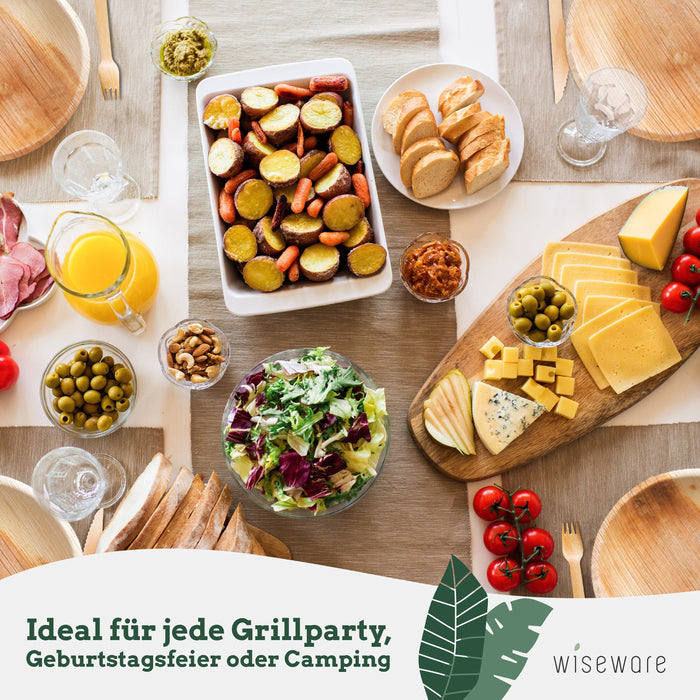 Palmblatt Geschirrset 25 Palmblattteller 23cm, 20 Messer, 20 Gabel & 20 Löffel