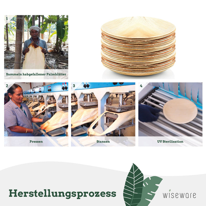 Palmblatt Geschirrset 25 Palmblattteller 23cm, 20 Messer, 20 Gabel & 20 Löffel