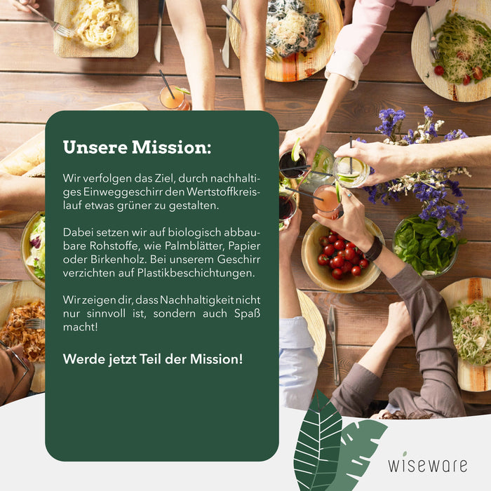 Palmblatt Geschirrset 25 Palmblattteller 23cm, 20 Messer, 20 Gabel & 20 Löffel