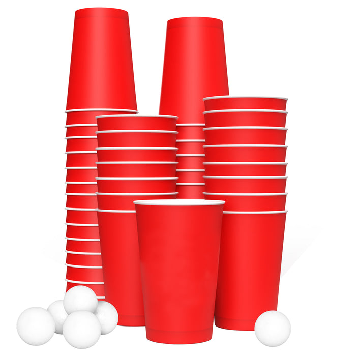 Bierpong Becher Set aus Papier - Nachhaltig - Beer Pong mit Bällen (473ml)