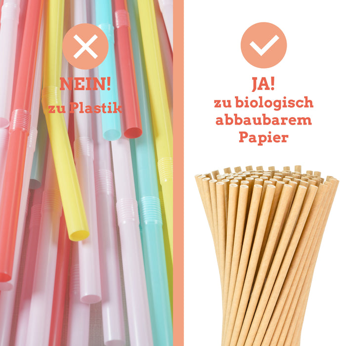 Papier Strohhalme 8x145mm kraft - 100 Strohhalme