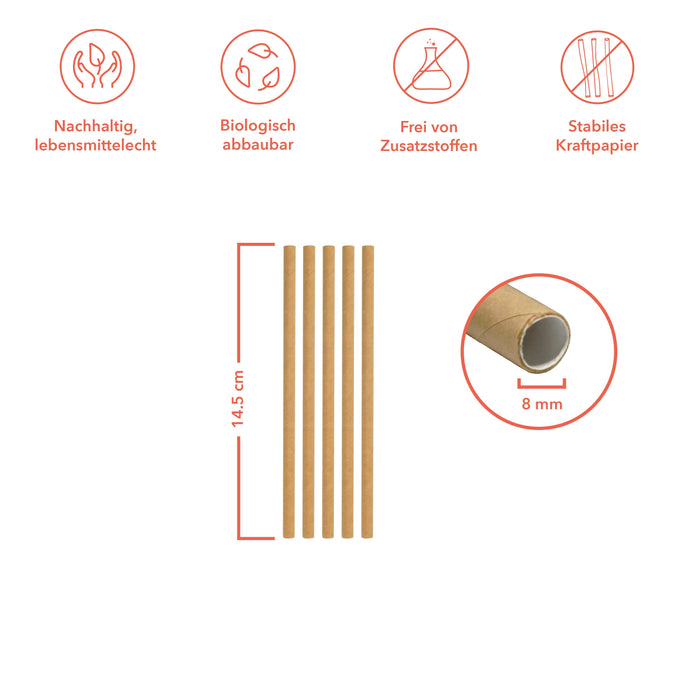 Papier Strohhalme 8x145mm kraft - 100 Strohhalme