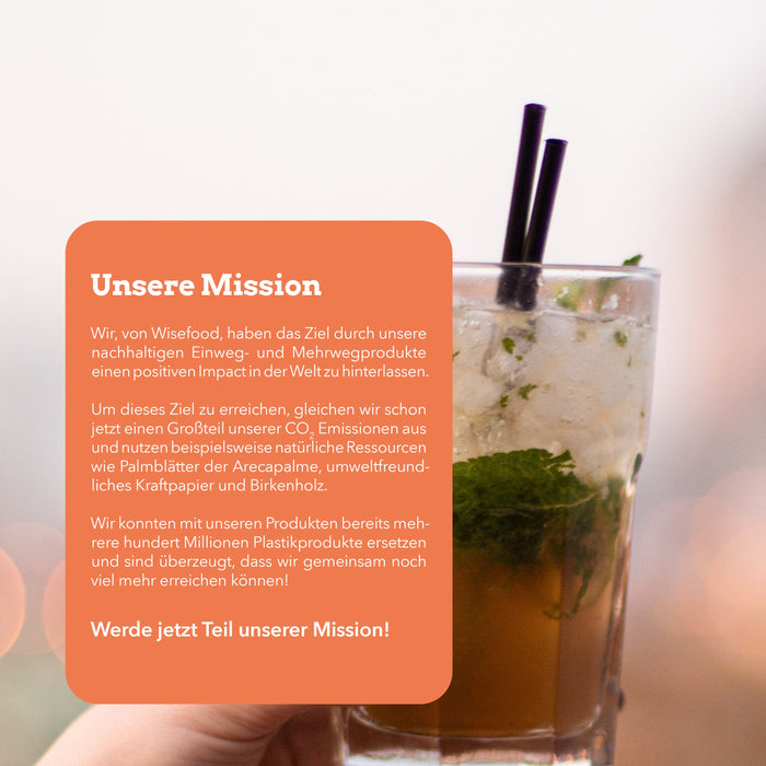 Papier Strohhalme 6x200mm schwarz einzeln verpackt - 500 Strohhalme