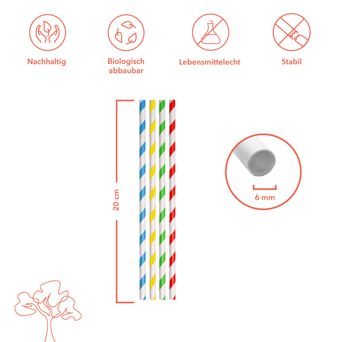Papier-Strohhalme, bunt, 6 x 200 mm