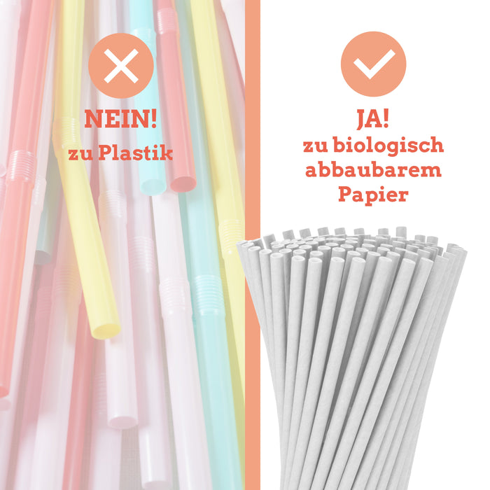 Papier Strohhalme 6x200mm weiß - 100 Strohhalme