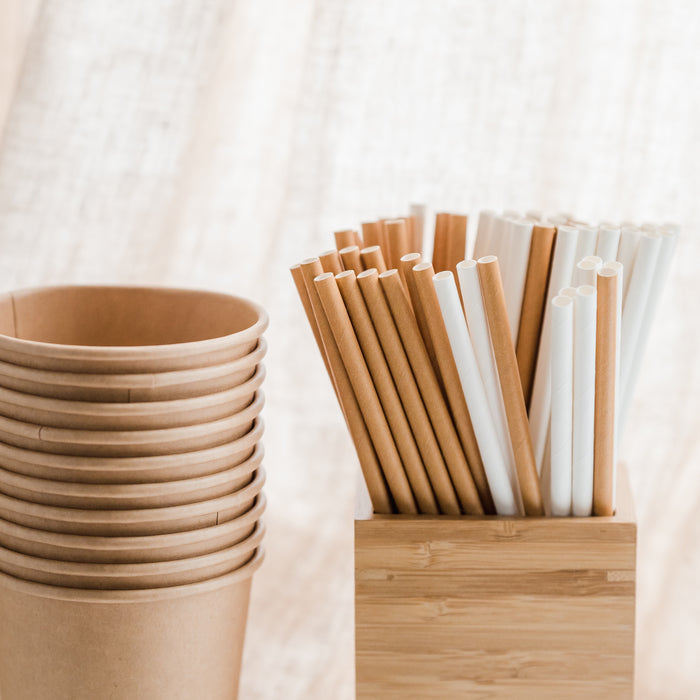 Papier Strohhalme 8x200mm weiß - 100 Strohhalme