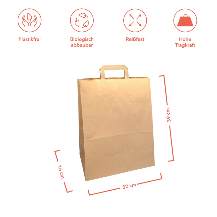 Papier Tragetasche mit Henkel - braun 32x16x39cm - 200 Stück