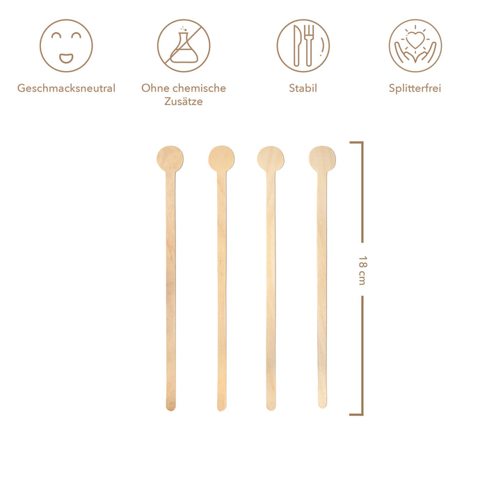 Holz Rühstäbchen mit rundem Griff - 18cm - 100 Stäbchen