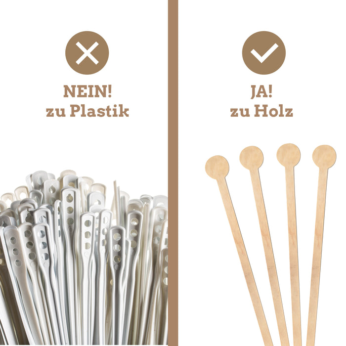 Holz Rühstäbchen mit rundem Griff - 18cm - 100 Stäbchen