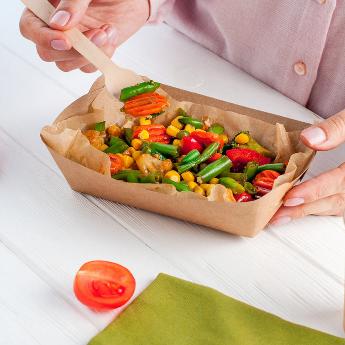 Papier Snacktray - rechteckig braun 14x8x5.5cm - 100 Stück