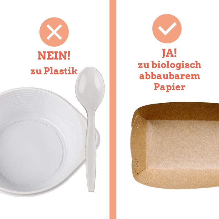 Papier Snacktray - rechteckig braun 12x6x3.7cm - 100 Stück