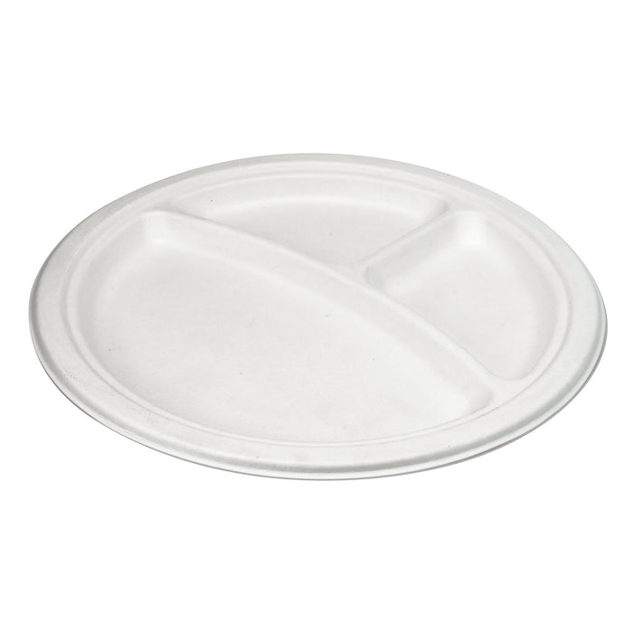 Bagasse Teller 3 Fach - 23cm (rund, weiß) - Wiseware